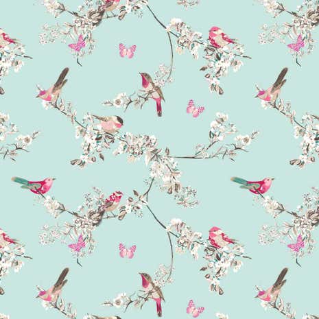 Beautiful Birds Duck-Egg PVC Fabric
