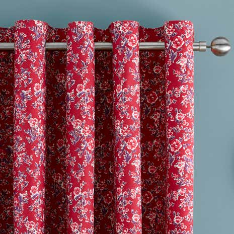 Ava Patchwork Red Thermal Eyelet Curtains