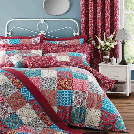 Ava Patchwork Red Duvet Cover and Pillowcase Set