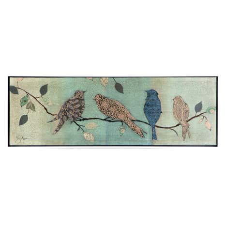 Birds on Branch Crackle Effect Canvas