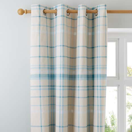Check Duck Egg Thermal Eyelet Curtains