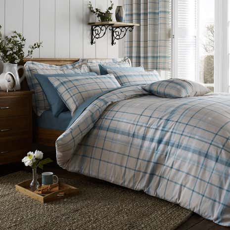 Check Duck Egg Duvet Cover and Pillowcase Set