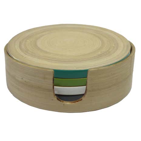 Elements Set of 6 Bamboo Coasters in Holder