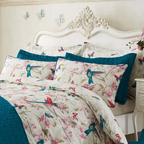 Tropical Birds Teal Oxford Pillowcase