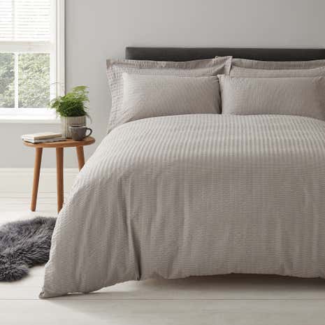Logan Seersucker Grey Duvet Cover and Pillowcase Set