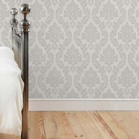 Charlotte Damask Silver Wallpaper