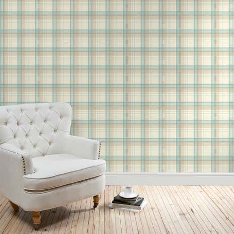 Balmoral Check Duck-Egg Wallpaper