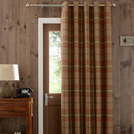 Highland Rust Check Lined Eyelet Door Curtain