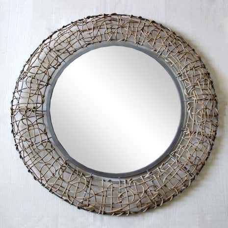 Grey Wicker Mirror