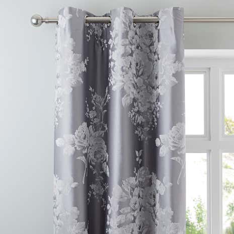 Laura Jacquard Grey Thermal Eyelet Curtains