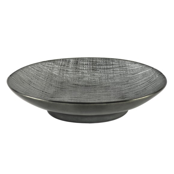 Metallic Grey Ceramic Ridged Bowl