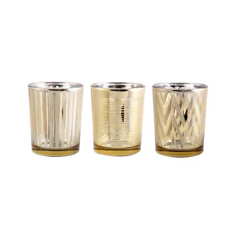 Set of 3 Gold Glass Tealight Holders