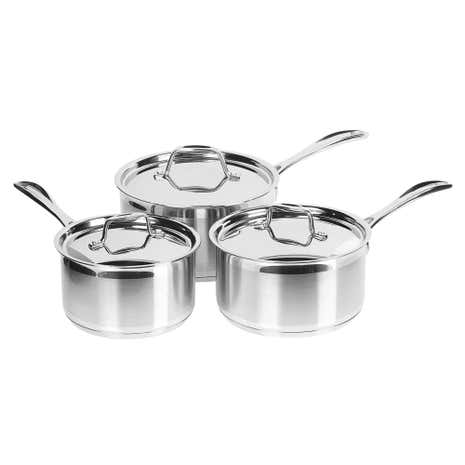 Brushed Stainless Steel 3 Piece Saucepan Set