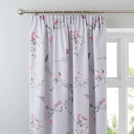 Beautiful Birds Grey Pencil Pleat Curtains
