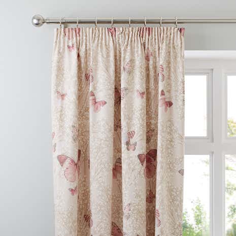 Botanica Butterfly Blush Pencil Pleat Curtains