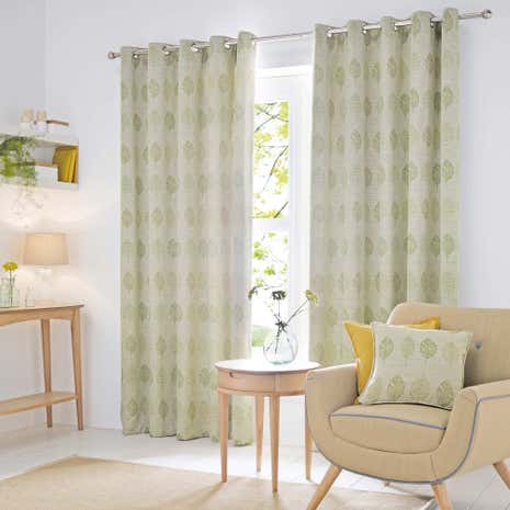 Woodbury Green Lined Eyelet Curtains