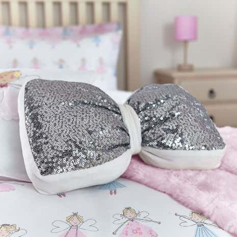 Silver Sequin Bow Cushion