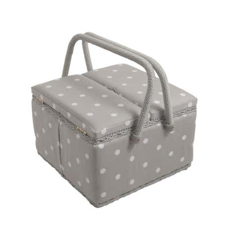 Dotty Large Grey Twin Lidded Sewing Box