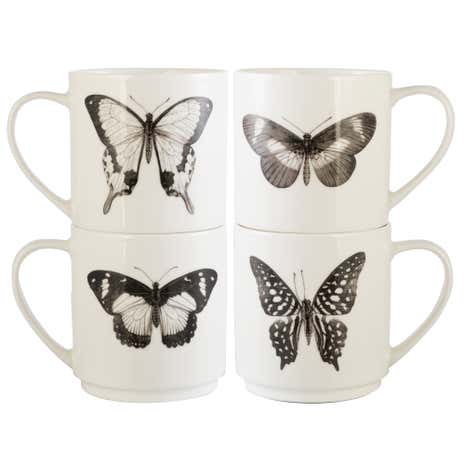 Butterflies Stacking Mugs And Stand