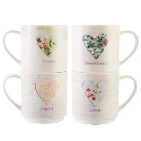 Vintage Hearts Stacking Mugs in Stand