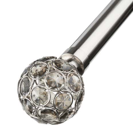 Smoked Diamante Fixed Satin Silver Eyelet Curtain Pole Dia. 28mm