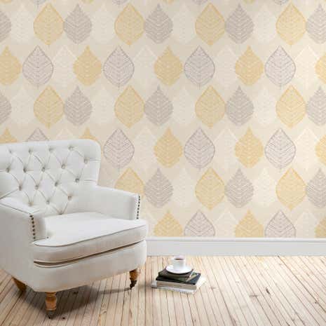 Ochre Leaf Motif Wallpaper