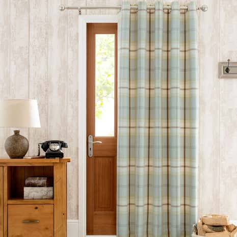 Highland Check Duck-Egg Lined Eyelet Door Curtain