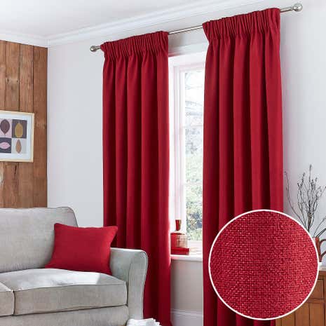 Harris Red Thermal Pencil Pleat Curtains