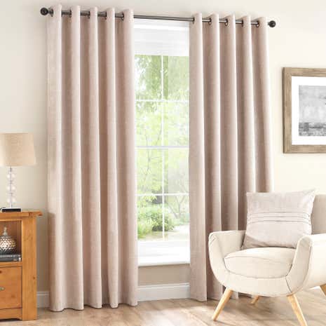 Chenille Cream Lined Antique Brass Eyelet Curtains