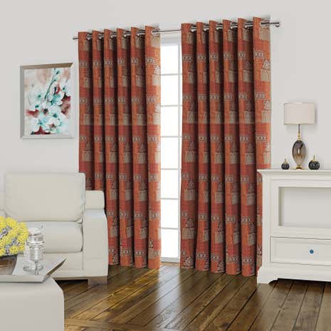 Lucille Red Lined Eyelet Curtains