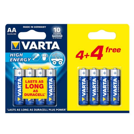 Varta High Energy Four AA Batteries Plus 4 Free