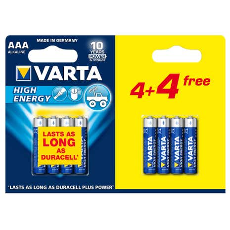 Varta High Energy Four AAA Batteries Plus 4 Free