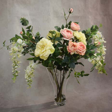 Dorma Rose and Wisteria in Handkerchief Vase