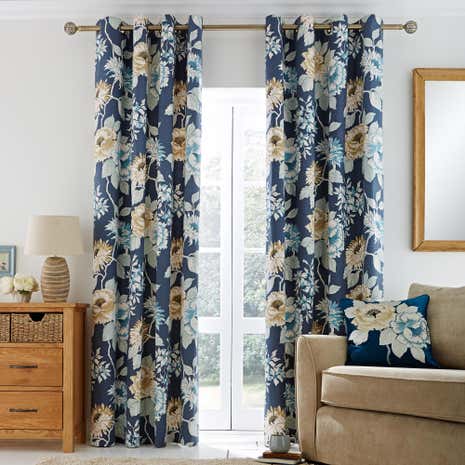 Imogen Blue Lined Eyelet Curtains
