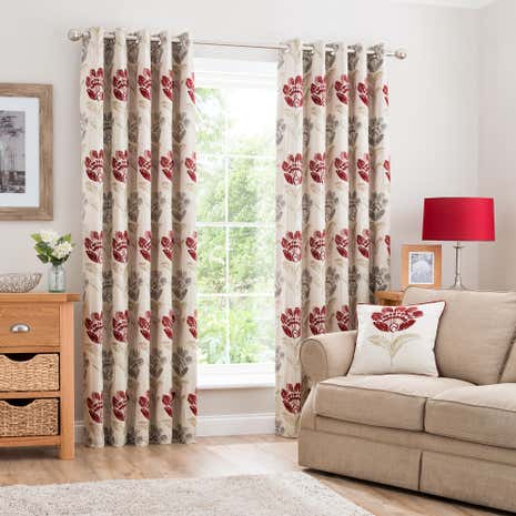 Lucy Claret Lined Eyelet Curtains