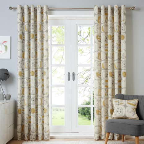Modern Nature Ochre Lined Eyelet Curtains