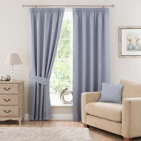 Omega Blue Lined Pencil Pleat Curtains