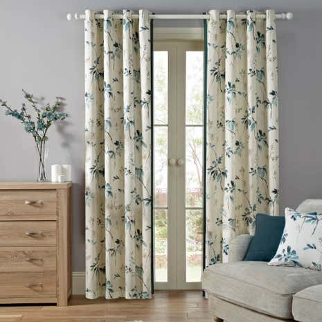 Oriental Burst Teal Lined Eyelet Curtains