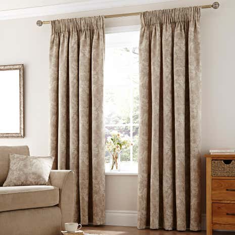Rose Natural Lined Pencil Pleat Curtains