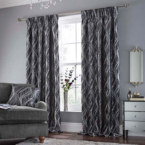 Victoria Charcoal Lined Pencil Pleat Curtains