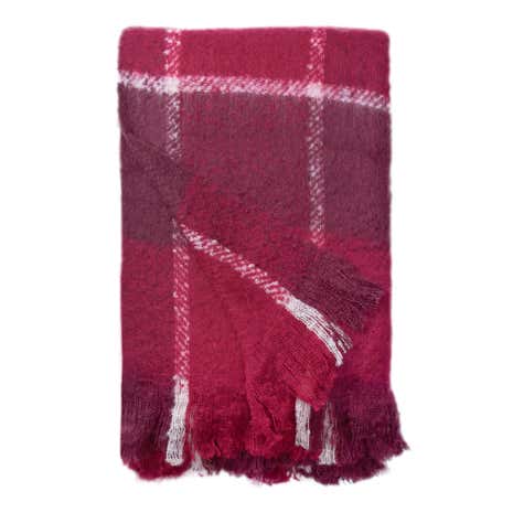 Check Faux Mohair Purple Throw
