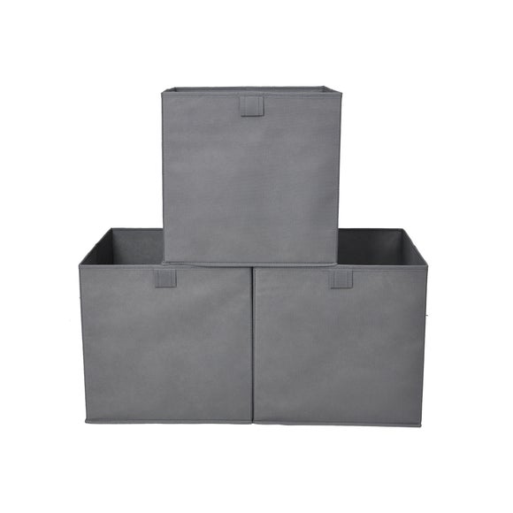 Set Of 3 Grey Foldable Fabric Boxes