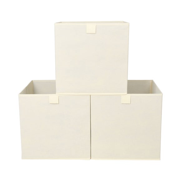 Set Of 3 Foldable Cream Fabric Box