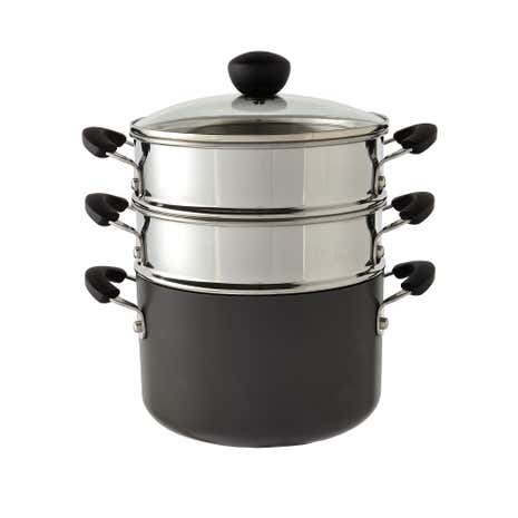Dunelm Hard Anodised 3 Tier Steamer
