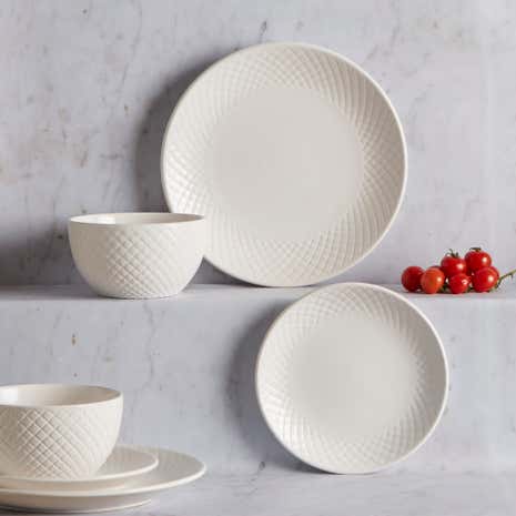 Quilted 12 Piece Dinnerset White