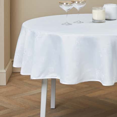 Rose Jacquard White Round Tablecloth