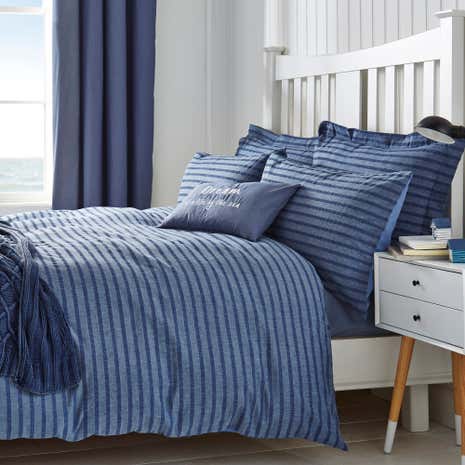 Arlo Seersucker Blue Duvet Cover and Pillowcase Set