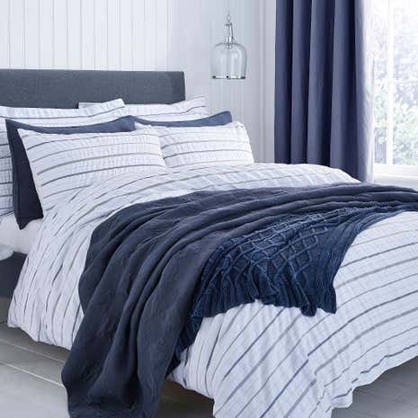 Colton Pinstripe White Duvet Cover and Pillowcase Set