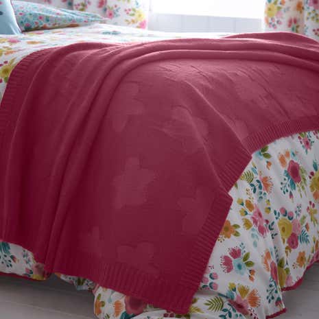 Flowers Pink Knitted Throw