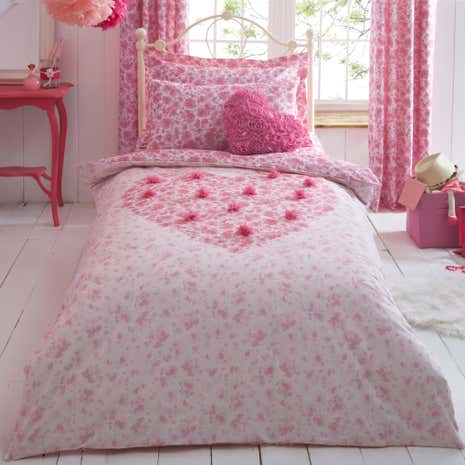 Flutter Heart Pink Duvet Cover and Pillowcase Set